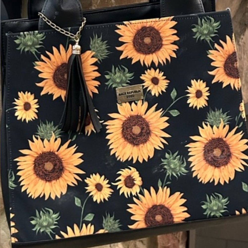Tote Black and Yellow Sunflower Tote Bag with Sturdy Handles-Bags Republic 2020
